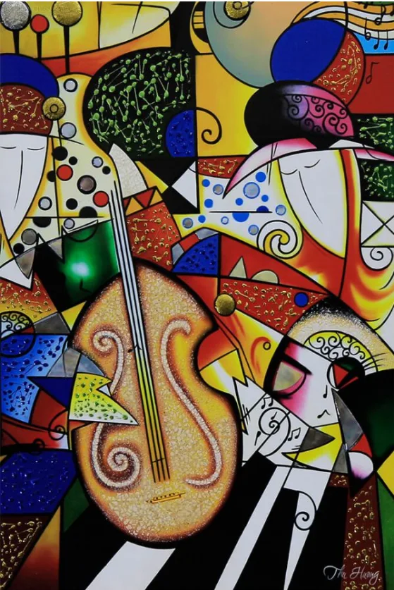 Tranh sơn mài lập thể đàn Violon